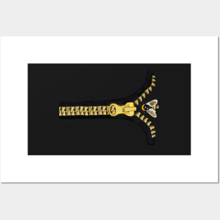 Bee themed gifts for women, men and kids. Black with gold zipper and bee flying in, save the bees Posters and Art